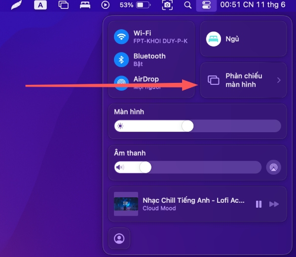 Truy cập Trung tâm điều khiển và chọn Phản chiếu màn hình lên iPad